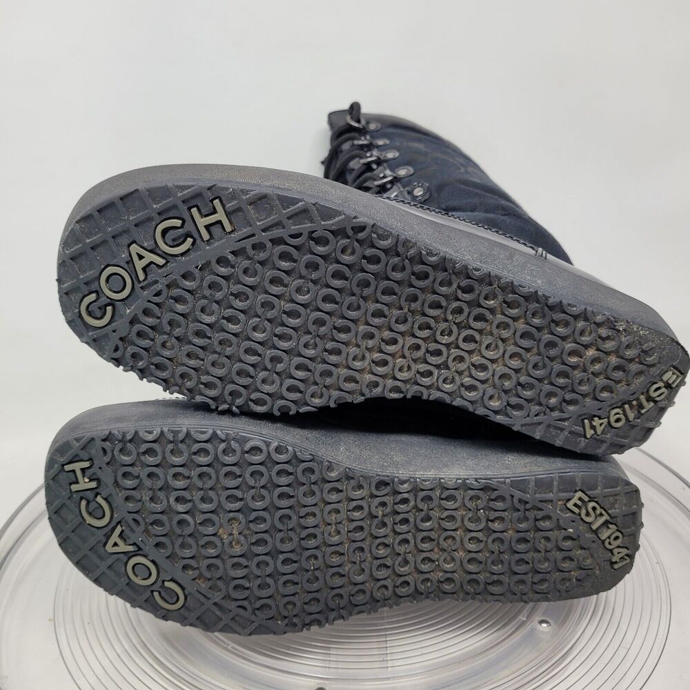 Coach Peggey Boots Womens 7.5 Signature Black Peggy Lace Up Mid-Calf Winter Snow - Picture 5 of 7
